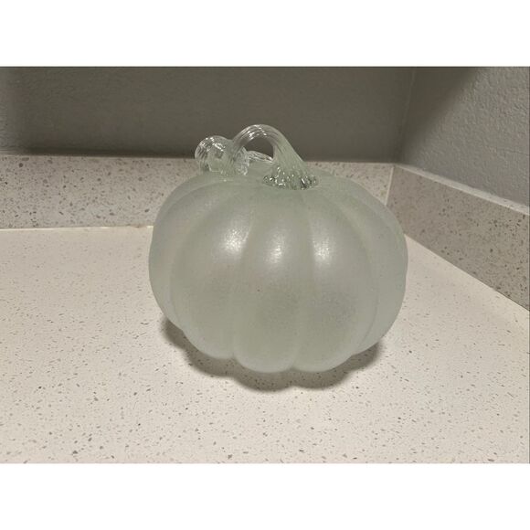 Frosted Glass Pumpkin Decor Autumn Fall Harvest Tabletop Accent - Picture 1 of 2